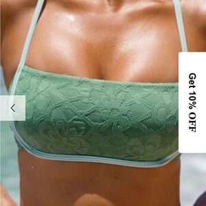 Dark Green Jacquard X Cross Bikini Top XL NWT